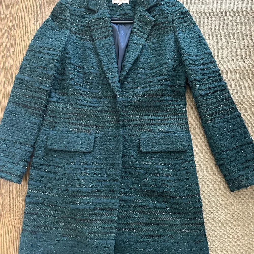 Tory Burch Dark Teal Textured Wool-Blend Coat